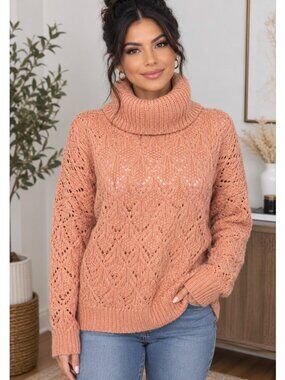 Absolutely Famous Cottage Boho Turtleneck Knit Long Sleeve Sweatshirt Size XL
